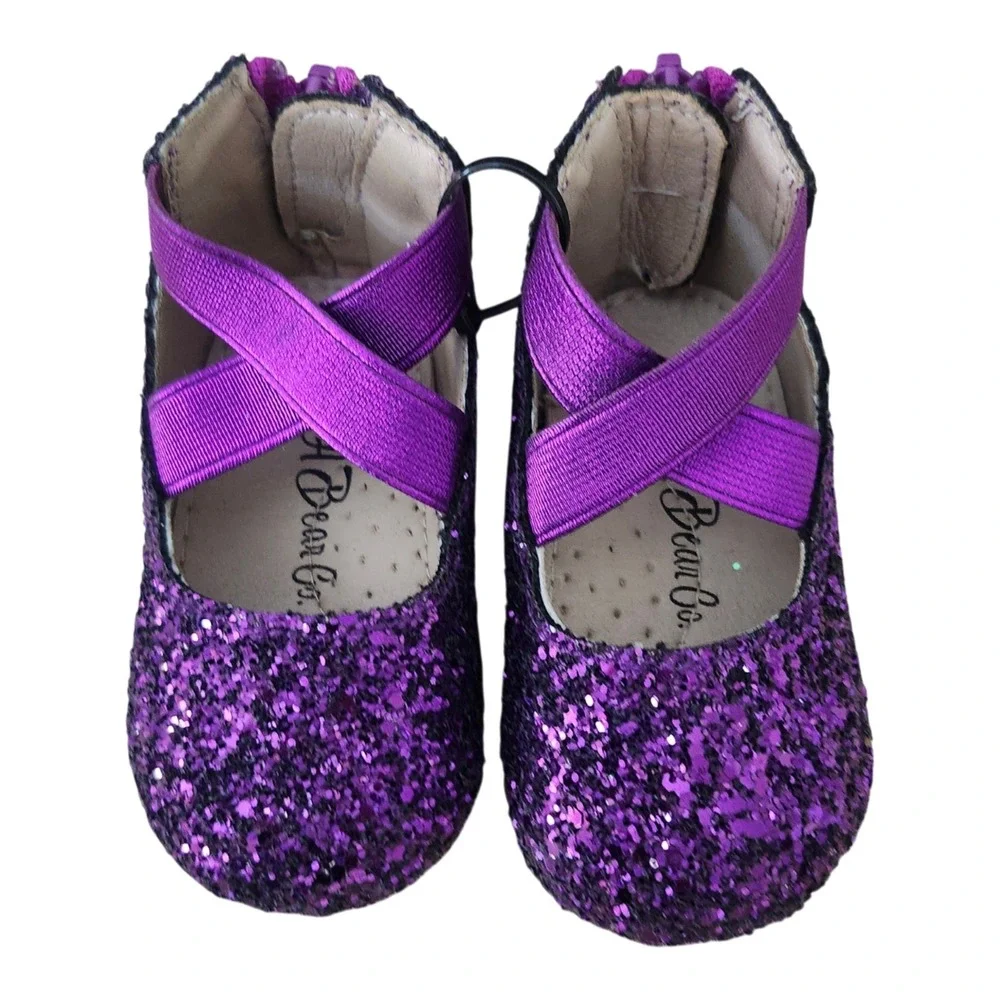 NEW Leather Girl Toddler Size 3C Glitter Ballerina Flats Purple Shoes A Bear Co